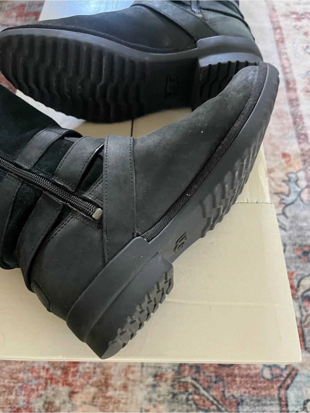 UGG Black Faux-Suede Shearling-Lined Winter Zip Boots